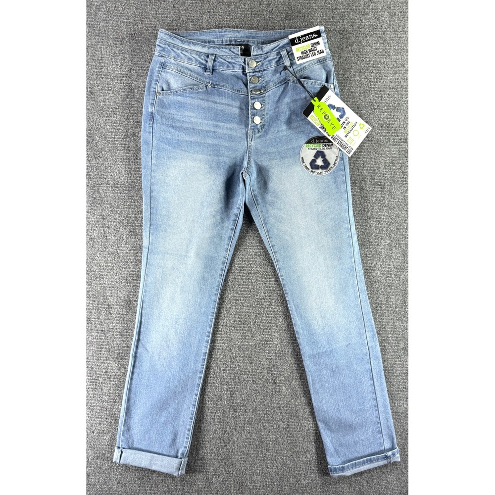 D.jeans Womens Recycled Denim High Waist Straight Leg Jeans‎ Light Wash Blue 8